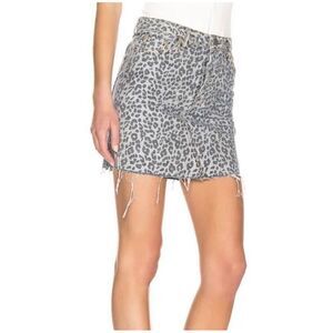 GRLFRND Blaire mini skirt denim leopard print jean skirt 27 casual animal print‎